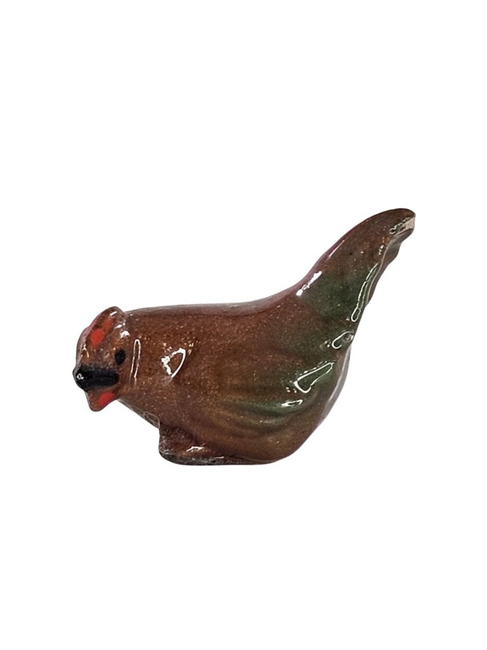 Vintage Hagen Renaker Squatty Hen Chicken Miniature Figurine Brown Green CHIPPED